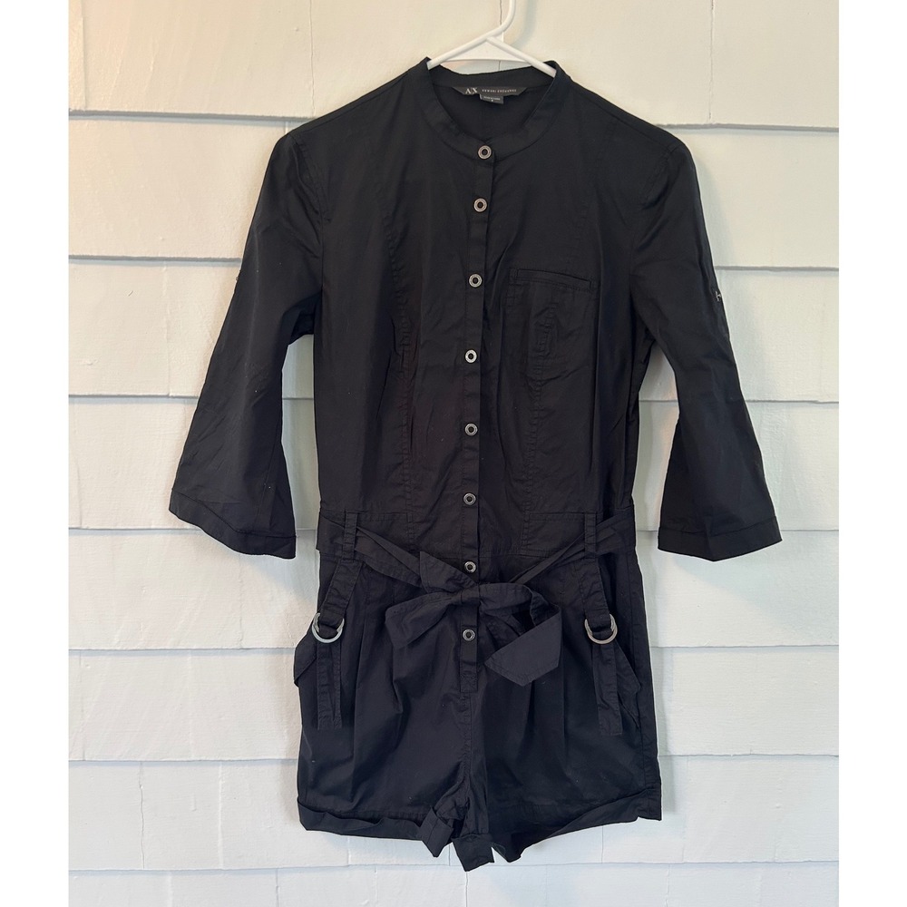 A/X Armani Exchange Black Button Down Belted Utility Romper Size 4
